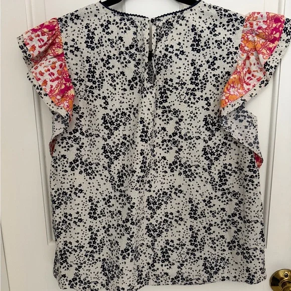THML Black and Pink Floral Ruffle Blouse - Picture 3 of 7
